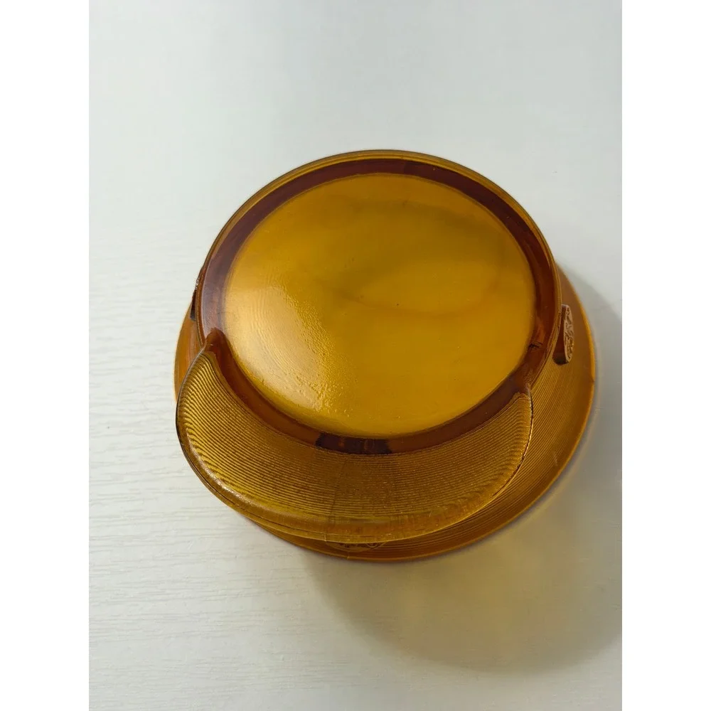 Vintage Military Service Cap Glass Bowl Amber Orange Eagle
